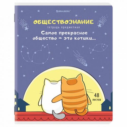 Тетрадь предметная КОТ-ЭНТУЗИАСТ 48 л., TWIN-лак, ОБЩЕСТВОЗНАНИЕ, клетка, подсказ, BRAUBERG, 404557