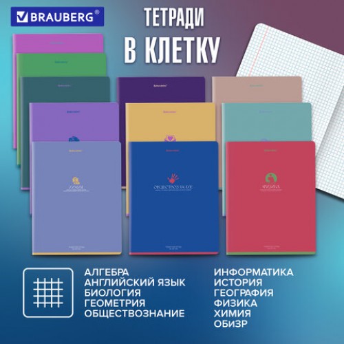 Тетради предметные, КОМПЛЕКТ 13 ПРЕДМЕТОВ, 48 л., матовая ламинация, BRAUBERG MONOCOLOR, 405175