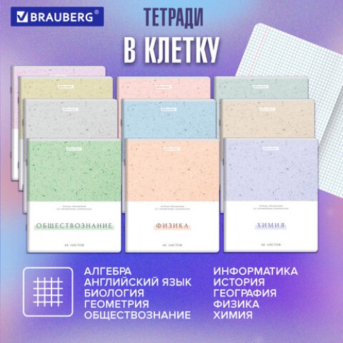 Тетради предметные, КОМПЛЕКТ 12 ПРЕДМЕТОВ, 48 л., обложка картон, BRAUBERG HARMONY, 405167