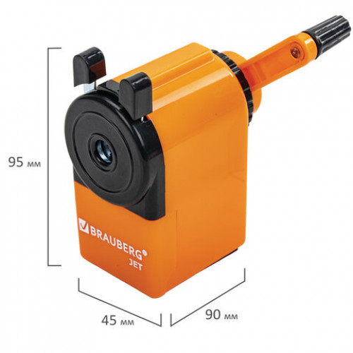 Точилка механическая BRAUBERG JET, металлический механизм, корпус оранжевый, 229567