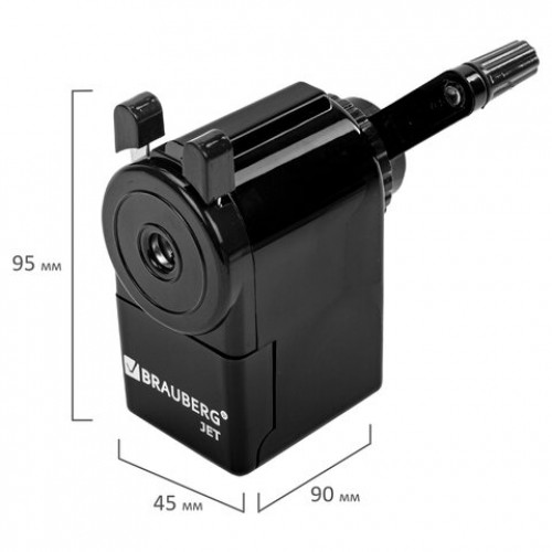 Точилка механическая BRAUBERG JET, металлический механизм, корпус черный, 229566