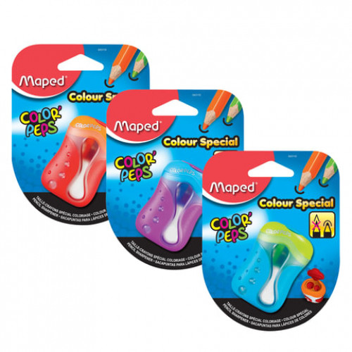 Точилка MAPED Color Pep's для цветных карандашей, с контейнером, 2 отверстия, корпус ассорти, 043110
