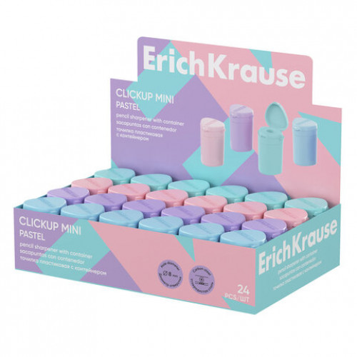 Точилка ERICH KRAUSE ClickUp Mini Pastel, с контейнером, пластиковая, корпус ассорти, 60064