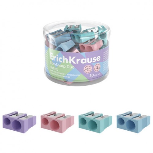 Точилка ERICH KRAUSE EasySharp Pastel, 2 отверстия, клиновидная, корпус ассорти, 6001, 60011