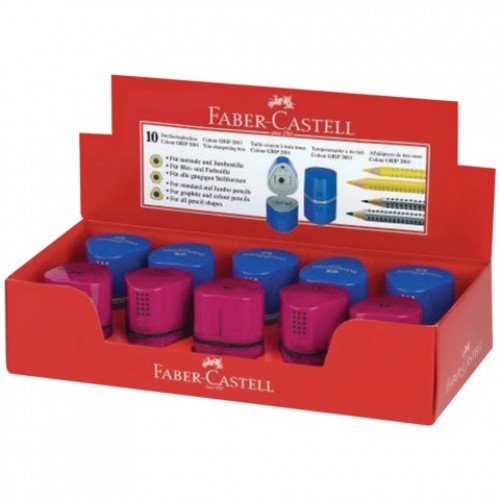 Точилка FABER-CASTELL Trio Grip 2001, 3 отверстия, 2 контейнера, пластиковая, красная/синяя, 183801