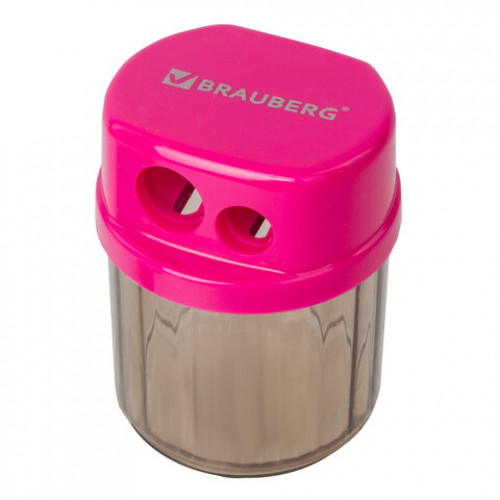Точилка BRAUBERG Drum Dual, 2 отверстия для чернографитных карандашей (в том числе утолщенных), с контейнером, корпус ассорти, 228436