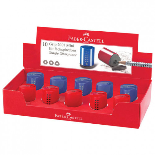 Точилка FABER-CASTELL Grip 2001 Mini, с контейнером, пластиковая, красная/синяя, 183710