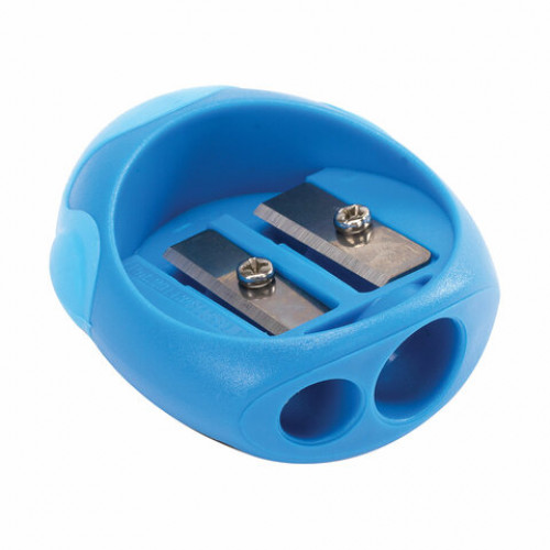 Точилка BRAUBERG Sirius, 2 отверстия для чернографитных карандашей (в том числе утолщенных), резиновый упор, с контейнером, ассорти,223590