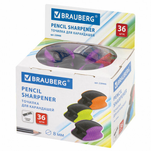 Точилка BRAUBERG ULTRA COLOR, пластиковая, корпус ассорти, 228466