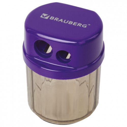 Точилка BRAUBERG Drum Dual, 2 отверстия для чернографитных карандашей (в том числе утолщенных), с контейнером, корпус ассорти, 228436