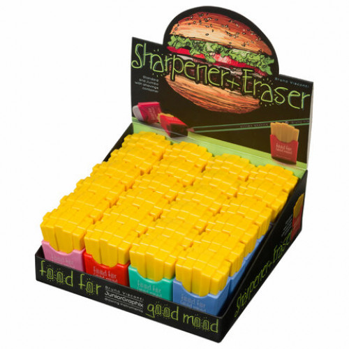 Точилка с ластиком BRUNO VISCONTI JuniorGraphix Fast Food, контейнер, 2 отверстия, ассорти, 35-0060