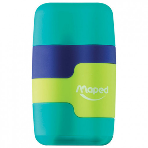 Точилка MAPED Connect, 2 отверстия, с контейнером и стирательной резинкой, корпус soft-touch ассорти, 049221