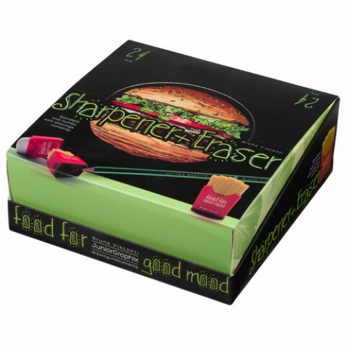 Точилка с ластиком BRUNO VISCONTI JuniorGraphix Fast Food, контейнер, 2 отверстия, ассорти, 35-0060