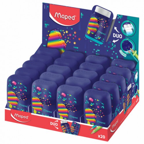 Точилка с ластиком 2 в 1 MAPED (Франция) Pixel Party Connect, 2 отверстия, 049223