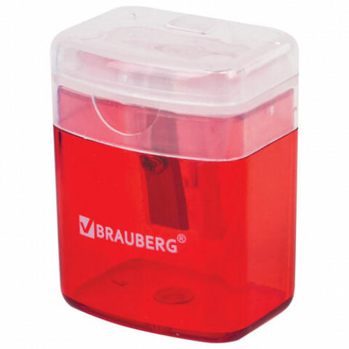 Точилка BRAUBERG OfficeBox, с контейнером и крышкой, прямоугольная, в упаковке с подвесом, ассорти, 222494