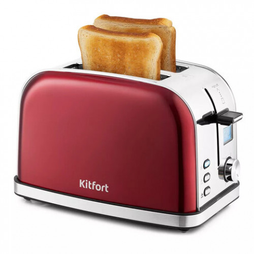 Тостер KITFORT КТ-2036-1, 950 Вт, 2 тоста, 8 режимов, цифровой дисплей, металлический