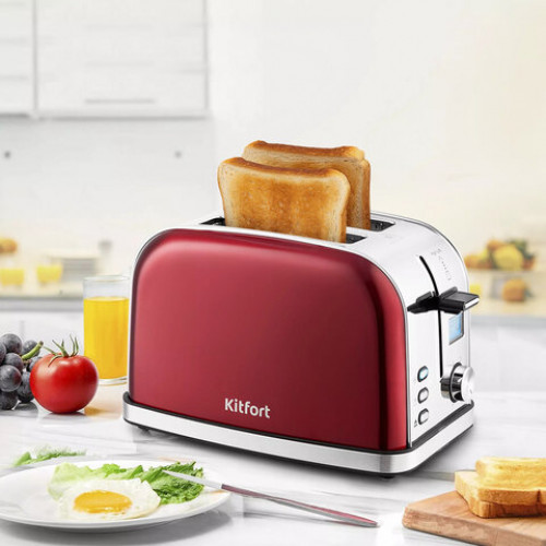 Тостер KITFORT КТ-2036-1, 950 Вт, 2 тоста, 8 режимов, цифровой дисплей, металлический