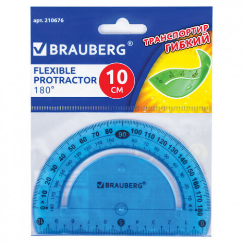 Транспортир 10 см гибкий BRAUBERG FLEX, пластиковый, 180 градусов, ассорти, европодвес, 210676