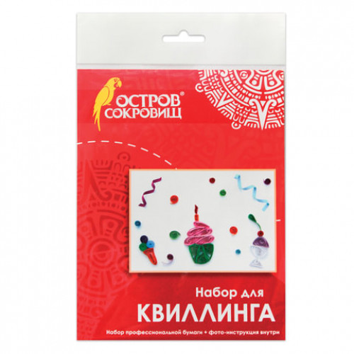 Набор для квиллинга детский, 8 цветов, 22 полосы, с эскизом, День рождения, ОСТРОВ СОКРОВИЩ, 661116