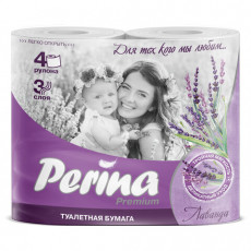 Бумага туалетная бытовая, спайка 4 шт., 3-слойная (4х18 м), PERINA Lavander, белая, 152