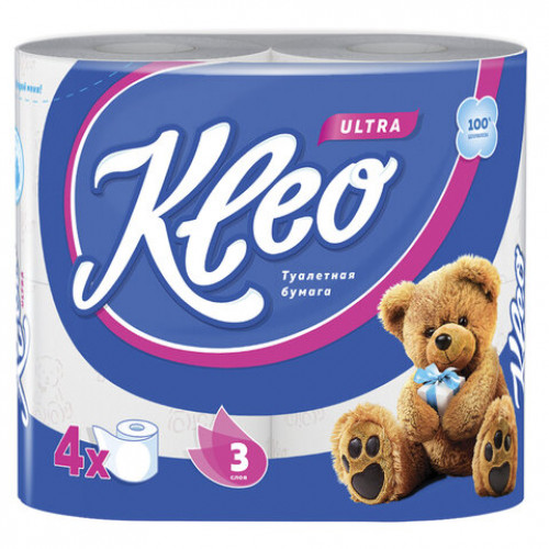 Бумага туалетная бытовая KLEO Ultra, 3-х слойная, спайка (4 шт. х 20 м), C86