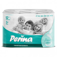 Бумага туалетная бытовая, спайка 12 шт., 3-слойная (12х18 м), PERINA Perfect White, белая, 268