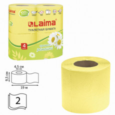 Бумага туалетная бытовая, спайка 4 шт., 2-х слойная, (4х19 м), LAIMA/ЛАЙМА, аромат ромашки, 128720