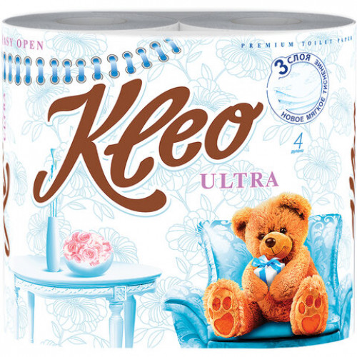 Бумага туалетная бытовая KLEO Ultra, 3-х слойная, спайка (4 шт. х 20 м), C86