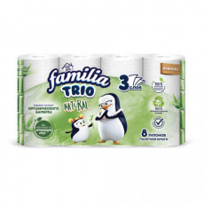 Бумага туалетная быт., спайка 8 шт., 3-слойная (8х16,7 м), FAMILIA TRIO Natural, бела, 5080971