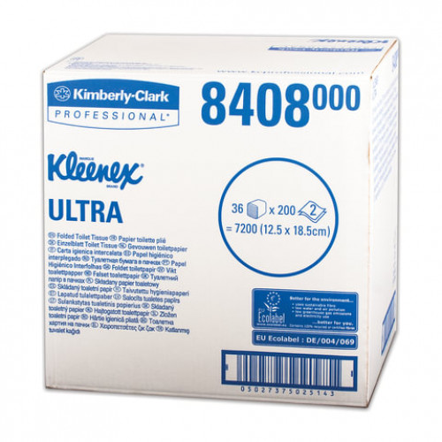 Бумага туалетная KIMBERLY-CLARK Kleenex, комплект 36 шт., Ultra, листовая, 200 л., 18,6х12,5 см, 2-слойная, диспенсер 601545, 8408