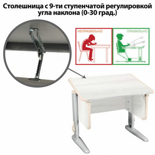 Стол-парта регулируемый ДЭМИ СУТ.41, 750х550х530-815 мм, серый каркас, пластик бежевый, рамух белый (КОМПЛЕКТ)