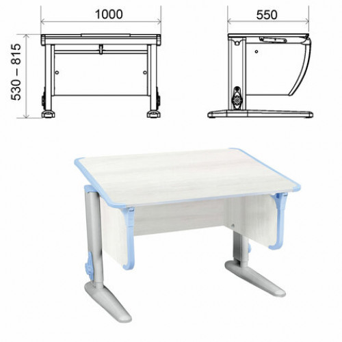 Стол-парта регулируемый ДЭМИ СУТ.43, 1000х550х530-815 мм, серый каркас, пластик ниагара, рамух белый (КОМПЛЕКТ)