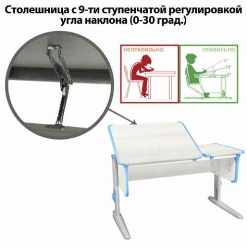 Стол-парта регулируемый ДЭМИ СУТ.42, 1200х550х530-815 мм, серый каркас, пластик ниагара, рамух белый (КОМПЛЕКТ)