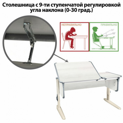 Стол-парта регулируемый ДЭМИ СУТ.42, 1200х550х530-815 мм, бежевый каркас, пластик серый, рамух белый (КОМПЛЕКТ)