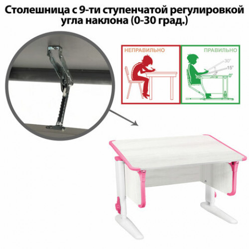 Стол-парта регулируемый ДЭМИ СУТ.43, 1000х550х530-815 мм, белый каркас, пластик розовый, рамух белый (КОМПЛЕКТ)
