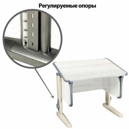 Стол-парта регулируемый ДЭМИ СУТ.41, 750х550х530-815 мм, бежевый каркас, пластик серый, рамух белый (КОМПЛЕКТ)