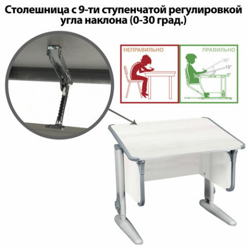 Стол-парта регулируемый ДЭМИ СУТ.41, 750х550х530-815 мм, серый каркас, пластик серый, рамух белый (КОМПЛЕКТ)