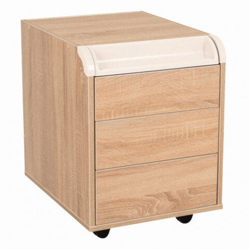 Тумба подкатная ДЭМИ ТУВ.08, 426х570х620 мм, 3 ящика + лоток, пластик бежевый, дуб сонома (КОМПЛЕКТ)