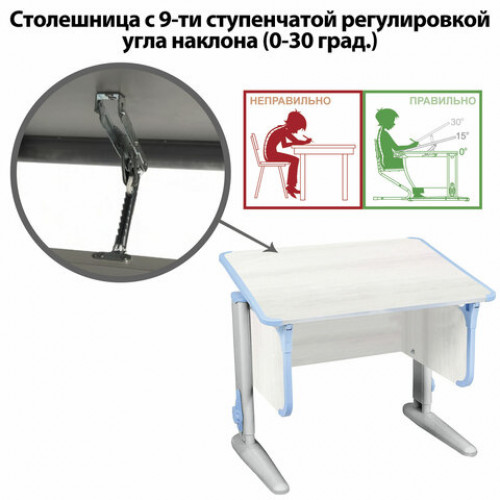 Стол-парта регулируемый ДЭМИ СУТ.41, 750х550х530-815 мм, серый каркас, пластик ниагара, рамух белый (КОМПЛЕКТ)