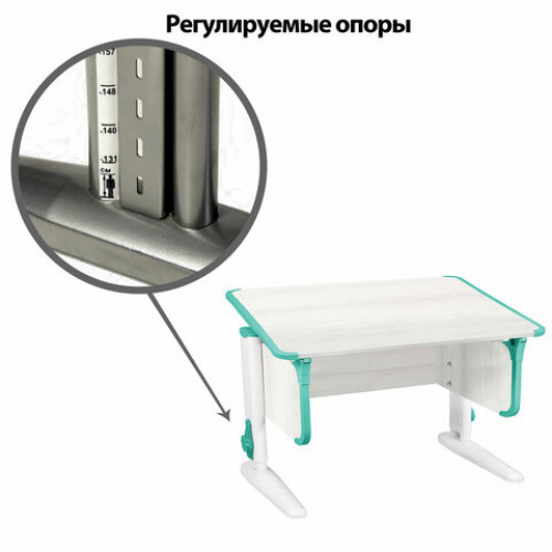 Стол-парта регулируемый ДЭМИ СУТ.43, 1000х550х530-815 мм, белый каркас, пластик аквамарин, рамух белый (КОМПЛЕКТ)