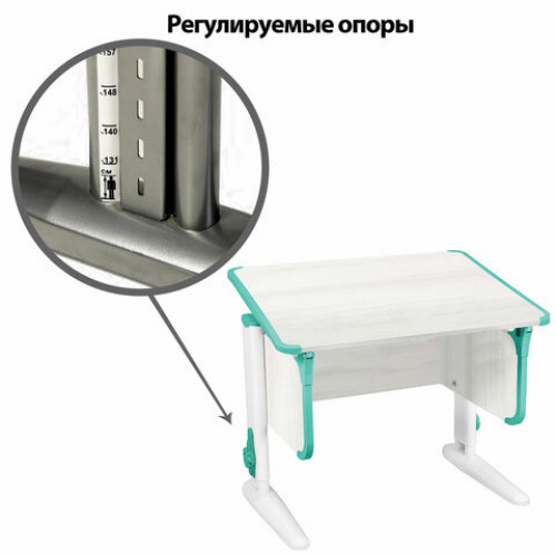 Стол-парта регулируемый ДЭМИ СУТ.41, 750х550х530-815 мм, белый каркас, пластик аквамарин, рамух белый (КОМПЛЕКТ)