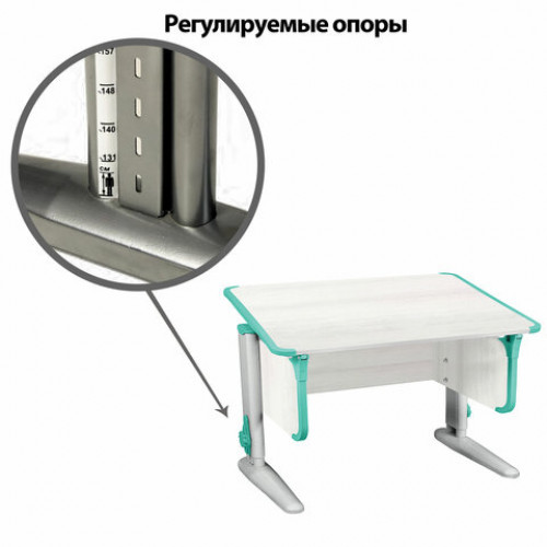 Стол-парта регулируемый ДЭМИ СУТ.43, 1000х550х530-815 мм, серый каркас, пластик аквамарин, рамух белый (КОМПЛЕКТ)