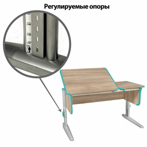 Стол-парта регулируемый ДЭМИ СУТ.42, 1200х550х530-815 мм, серый каркас, пластик аквамарин, дуб сонома (КОМПЛЕКТ)