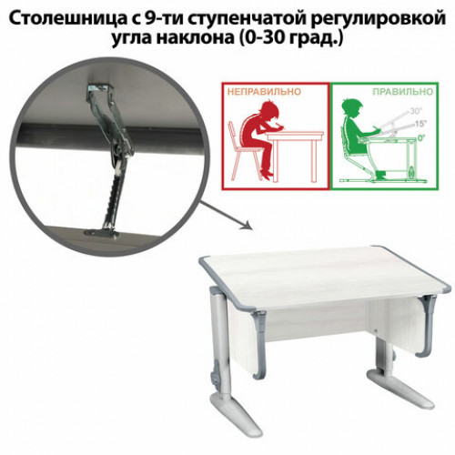 Стол-парта регулируемый ДЭМИ СУТ.43, 1000х550х530-815 мм, серый каркас, пластик серый, рамух белый (КОМПЛЕКТ)