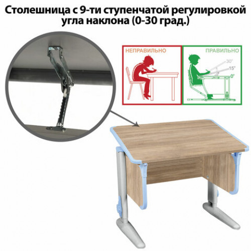 Стол-парта регулируемый ДЭМИ СУТ.41, 750х550х530-815 мм, серый каркас, пластик ниагара, дуб сонома (КОМПЛЕКТ)