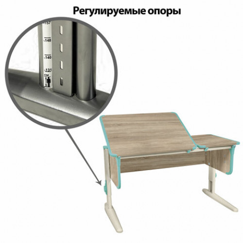 Стол-парта регулируемый ДЭМИ СУТ.42, 1200х550х530-815 мм, бежевый каркас, пластик аквамарин, дуб сонома (КОМПЛЕКТ)