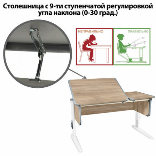 Стол-парта регулируемый ДЭМИ СУТ.42, 1200х550х530-815 мм, белый каркас, пластик серый, дуб сонома (КОМПЛЕКТ)
