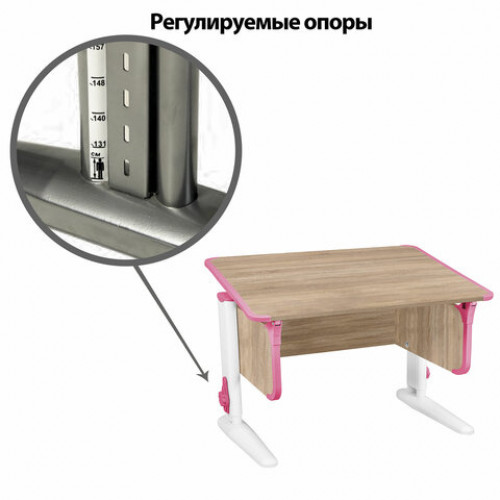 Стол-парта регулируемый ДЭМИ СУТ.43, 1000х550х530-815 мм, белый каркас, пластик розовый, дуб сонома (КОМПЛЕКТ)