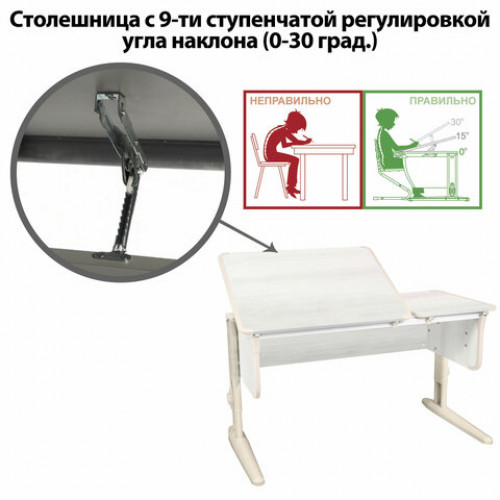 Стол-парта регулируемый ДЭМИ СУТ.42, 1200х550х530-815 мм, бежевый каркас, пластик бежевый, рамух белый (КОМПЛЕКТ)