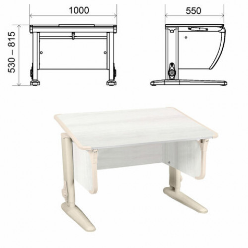 Стол-парта регулируемый ДЭМИ СУТ.43, 1000х550х530-815 мм, бежевый каркас, пластик бежевый, рамух белый (КОМПЛЕКТ)